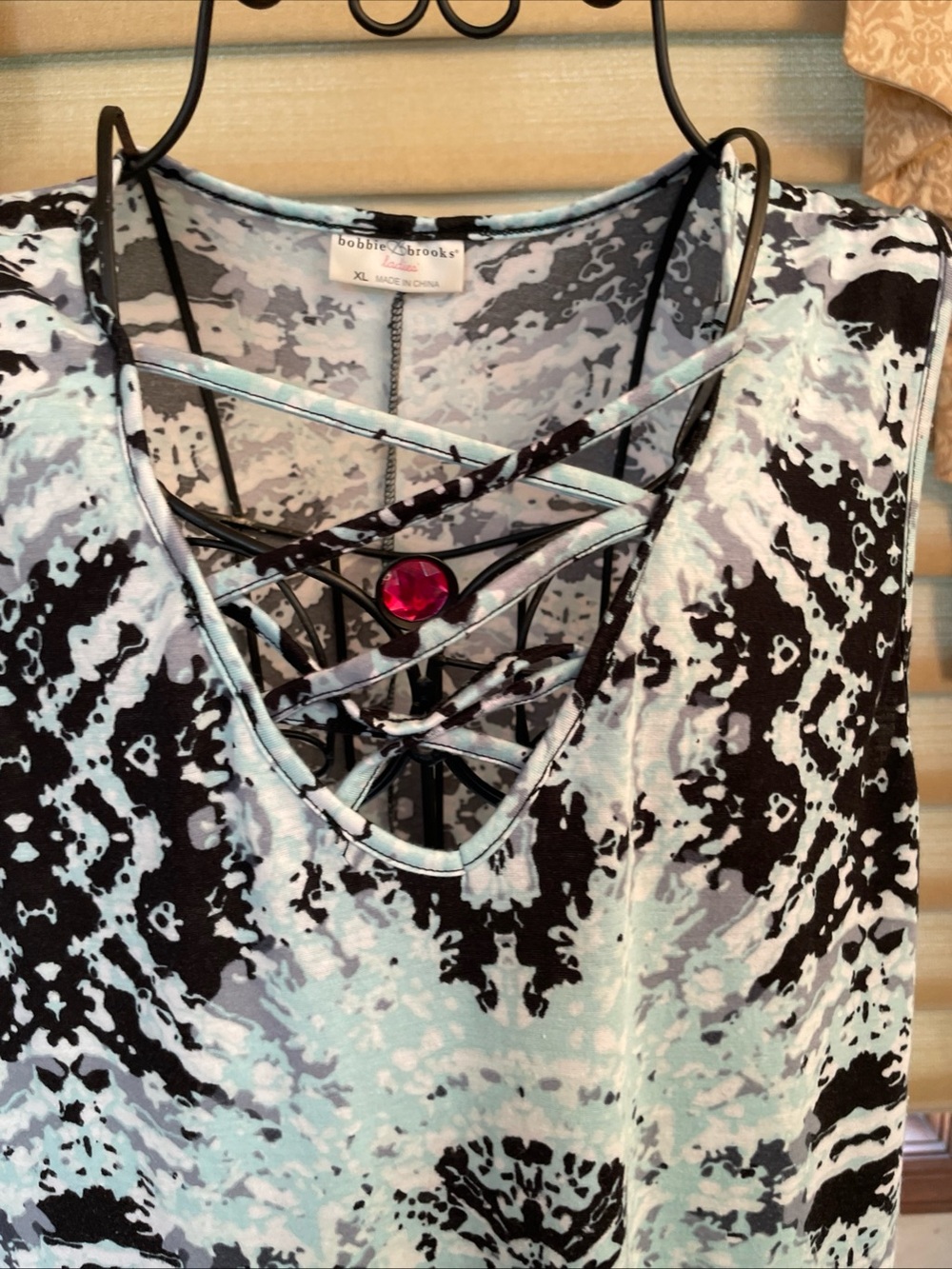 Bobby Brooks Women’s Mint Green/Black/White A-Line Tank Dress Caged Front Sz XL - Picture 3 of 10